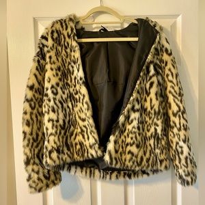 H&M Cheetah Faux Fur Hooded Coat Jacket